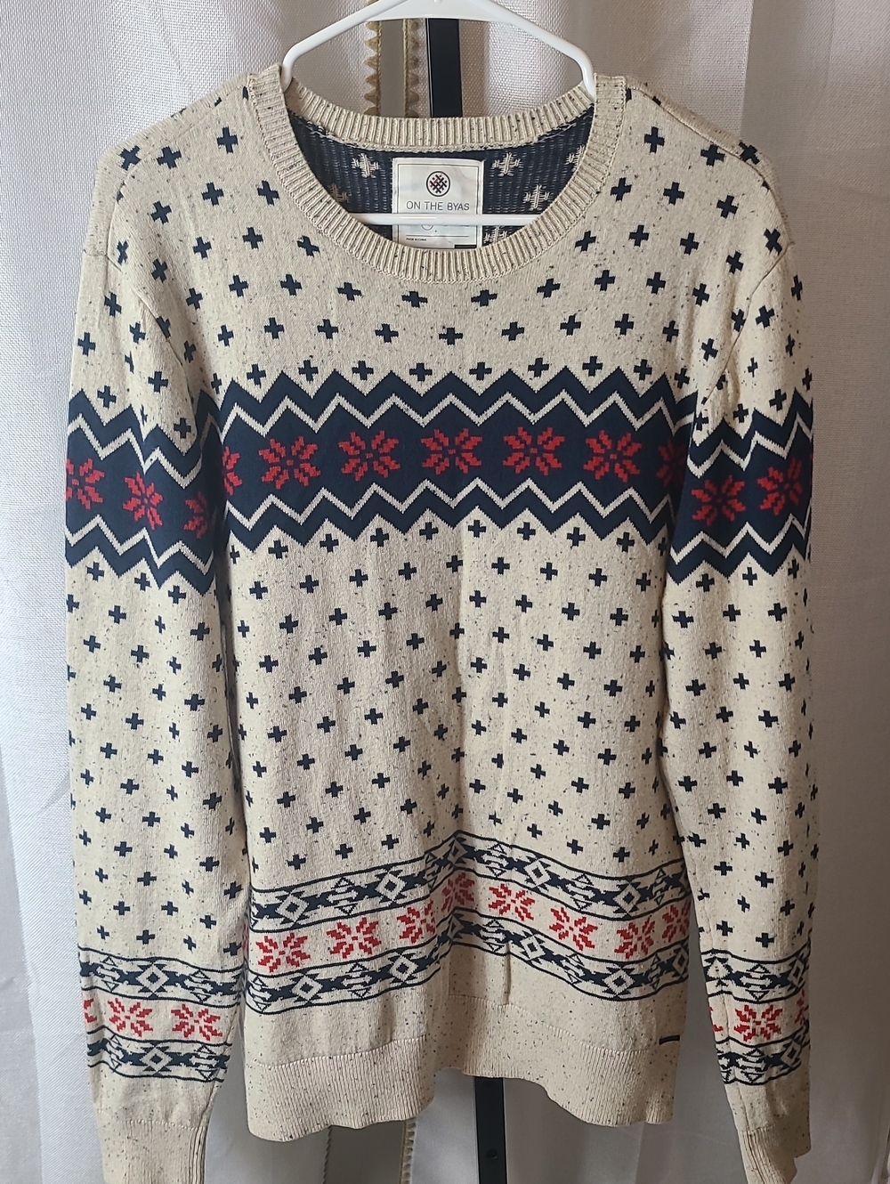On The Byas Mens Snowflake Print Sweater Size Med Ski Nordic Blue